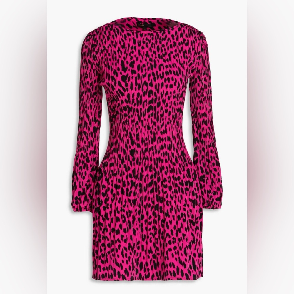Maje Leopard-print plissé-woven mini dress